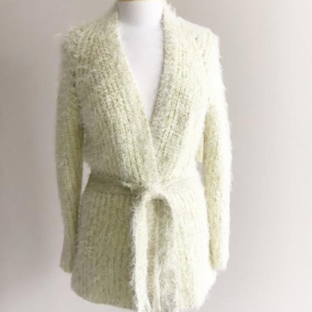 Anthropologie Larkin Yellow Shimmer Knit Cardigan - Picture 2 of 5